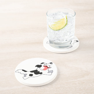 En Grès Dessous de verre Collie de la bordure de dessin mi