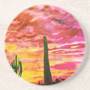En Grès Dessous de verre couché de soleil de Cactus