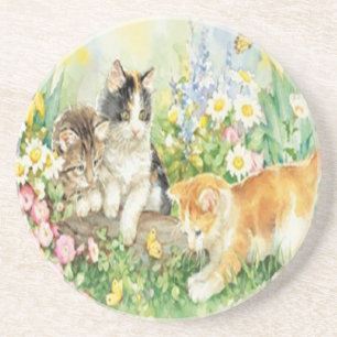 En Grès Dessous de verre Cute Kittens