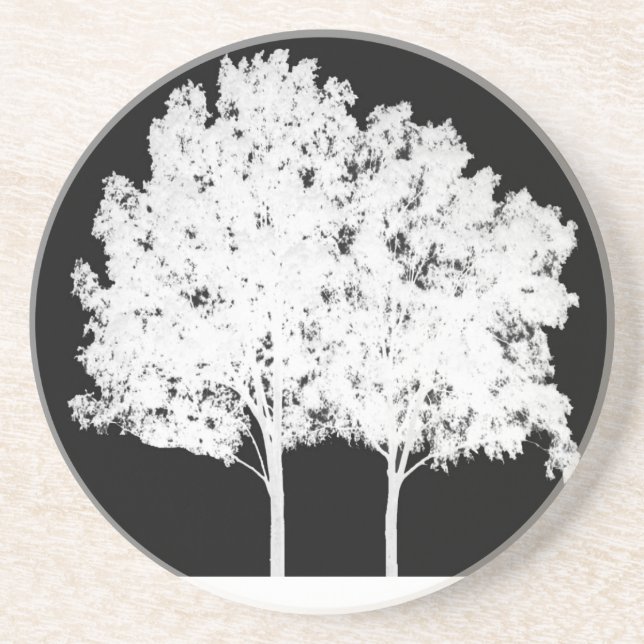 En Grès Dessous de verre d'arbre noir et blanc (Devant)