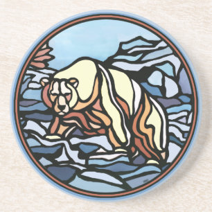 En Grès Dessous de verre d'art de l'ours polaire Art autoc