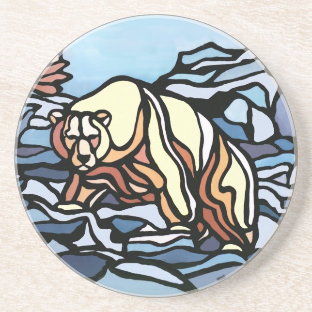 En Grès Dessous de verre d'art de l'ours polaire Art autoc (Devant)