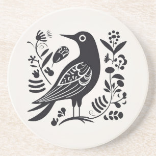En Grès Dessous de verre d'art folklorique scandinave