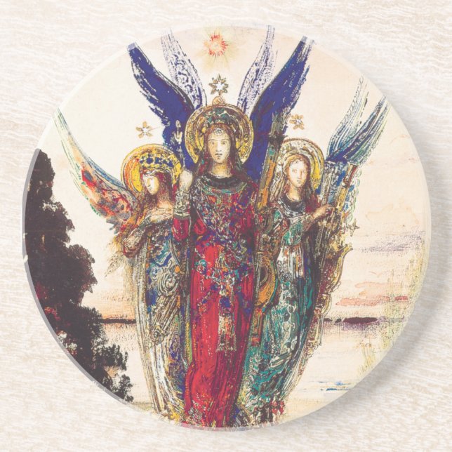 En Grès Dessous de verre de beaux-arts avec des anges (Devant)