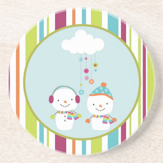 En Grès Dessous de verre de boisson de Noël Snowman (Devant)