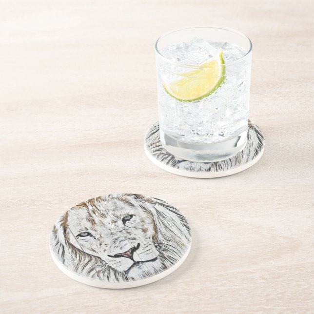 En Grès Dessous de verre de boisson Lion blanc (Côté)