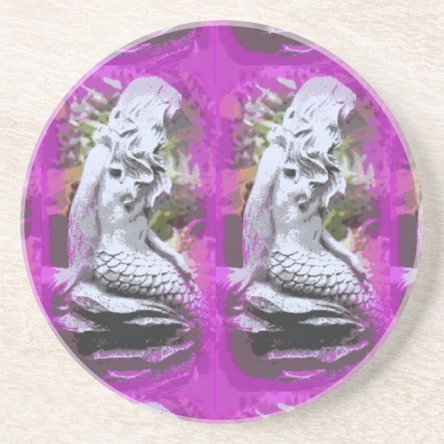 En Grès dessous de verre de boisson pourpre twin mermaids (Devant)