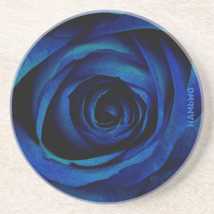 En Grès Dessous de verre de boisson Rose bleu HAMbWG