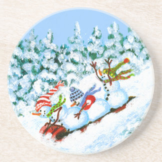 En Grès Dessous de verre de boissons de Noël d'hiver,