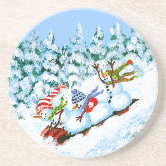 En Grès Dessous de verre de boissons de Noël d'hiver, (Devant)