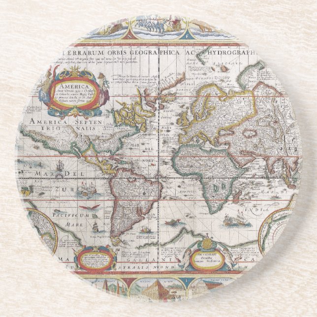 En Grès Dessous de verre de carte du monde antique (Devant)