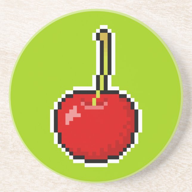 En Grès Dessous de verre de cerise d'art de pixel (Devant)