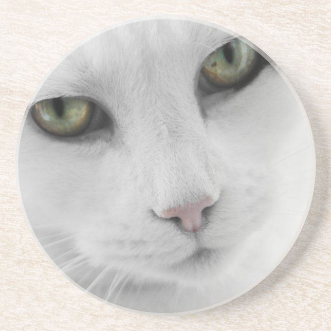 En Grès Dessous de verre de chat blanc (Devant)