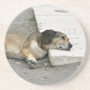 En Grès Dessous de verre de chien fatigué, personnalisable
