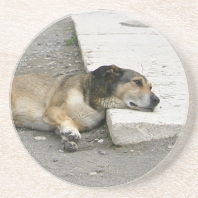 En Grès Dessous de verre de chien fatigué, personnalisable (Devant)