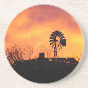 En Grès Dessous de verre de coucher du soleil de moulin à