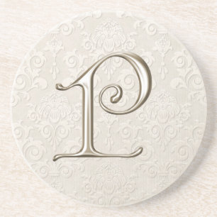 En Grès Dessous de verre de damassé de monogramme - lettr