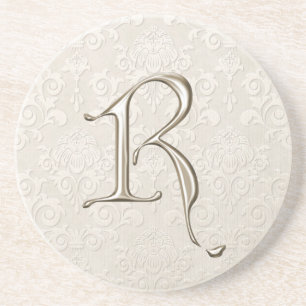 En Grès Dessous de verre de damassé de monogramme - lettr