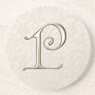 En Grès Dessous de verre de damassé de monogramme - lettre