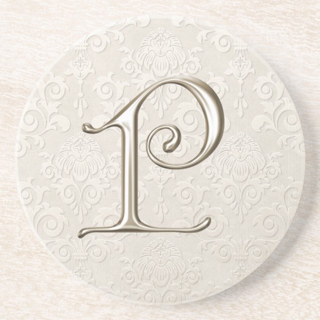En Grès Dessous de verre de damassé de monogramme - lettre (Devant)