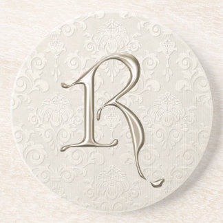 En Grès Dessous de verre de damassé de monogramme - lettre