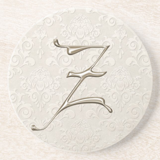 En Grès Dessous de verre de damassé de monogramme - lettre (Devant)