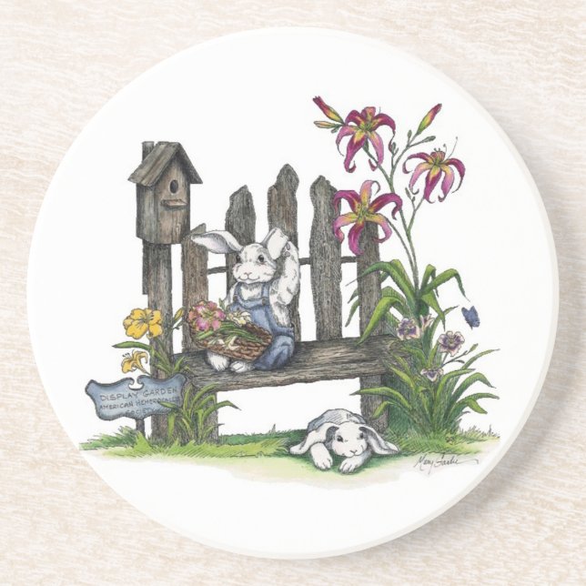 En Grès Dessous de verre de Daylily/lapin (Devant)