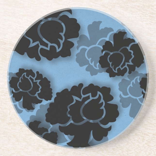 En Grès Dessous de verre de décadence florale grungy, bleu (Devant)