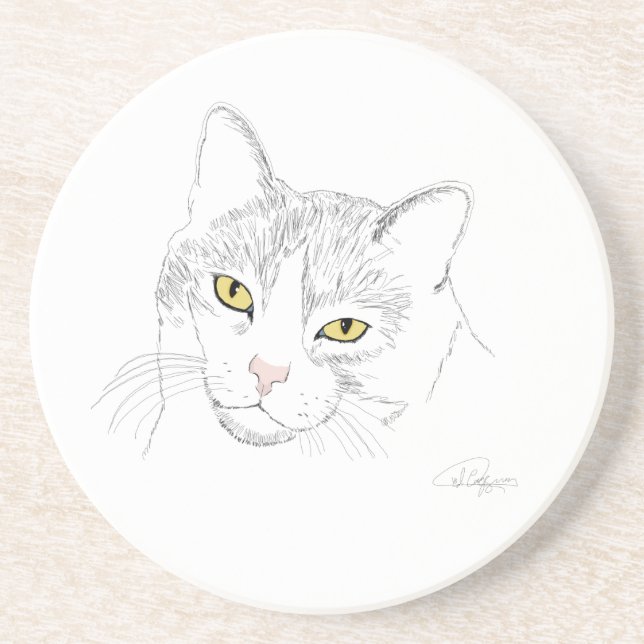 En Grès Dessous de verre de dessin de chat (Devant)