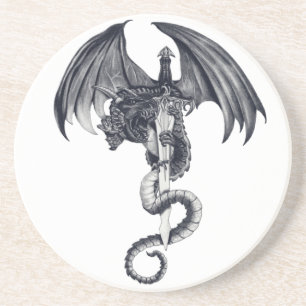 En Grès Dessous de verre de dragon et d'épée