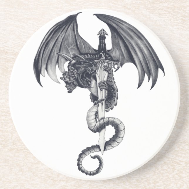 En Grès Dessous de verre de dragon et d'épée (Devant)