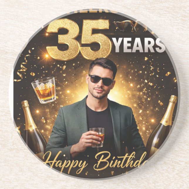 En Grès Dessous de verre de fête d'anniversaire élégant (Devant)