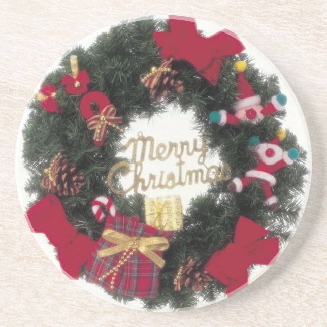 En Grès Dessous de verre de fête de guirlande de Joyeux (Devant)