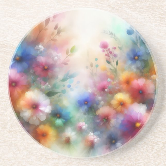 En Grès Dessous de verre de fleurs aquarelles abstraites (Devant)