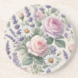 En Grès Dessous de verre de fleurs romantique