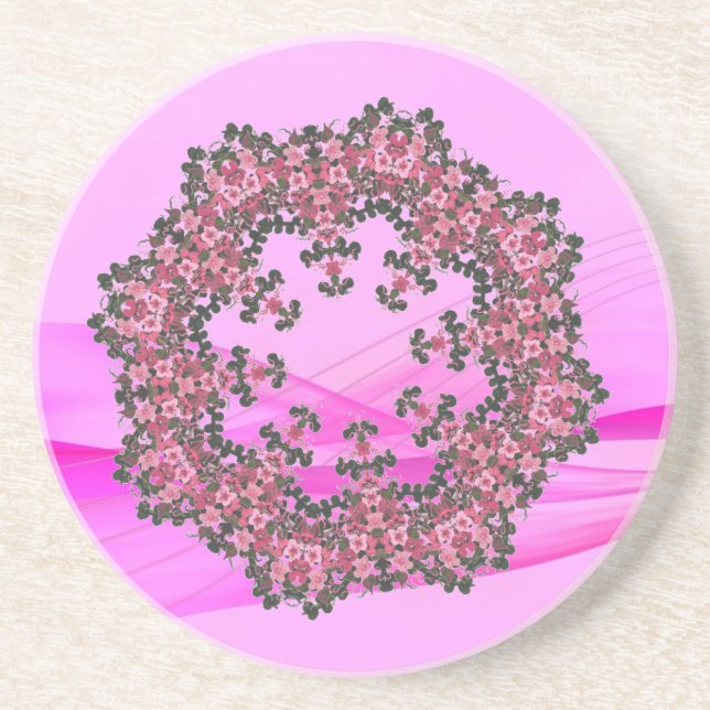 En Grès Dessous de verre de fleurs roses (Devant)