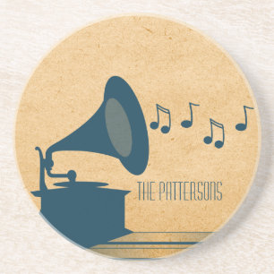 En Grès Dessous de verre de Gramophone Vintage bleu