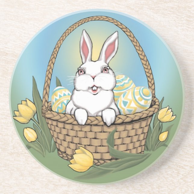 En Grès Dessous de verre de lapin de Pâques Festive Décora (Devant)