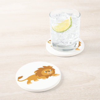En Grès Dessous de verre de lion caricature intelligent