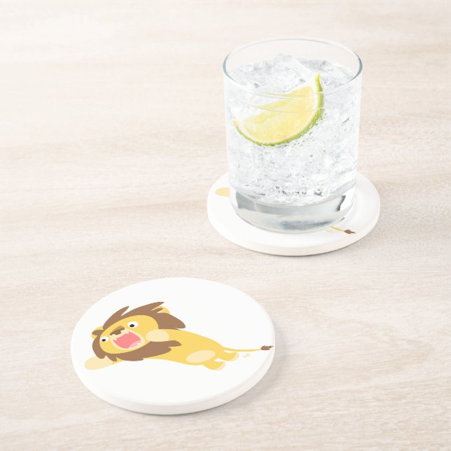 En Grès Dessous de verre de lion caricaturé très affamé (Côté)