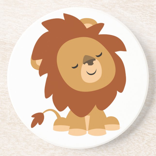 En Grès Dessous de verre de Lion Cartoon Paisible (Devant)