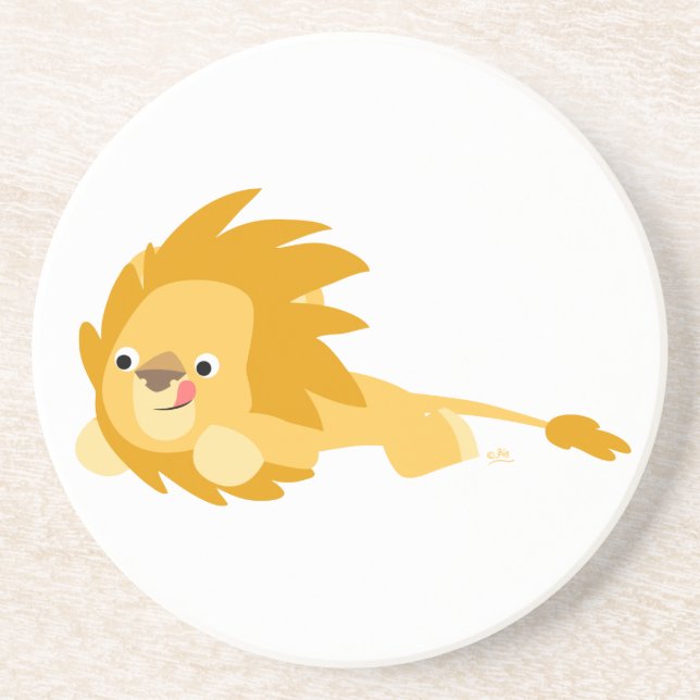 En Grès Dessous de verre de Lion de caricature Bouncy Cute (Devant)