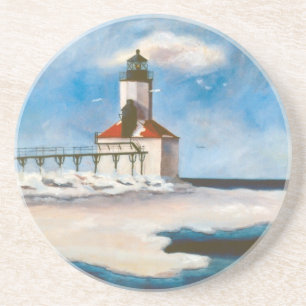 En Grès Dessous de verre de lumière de ville du Michigan