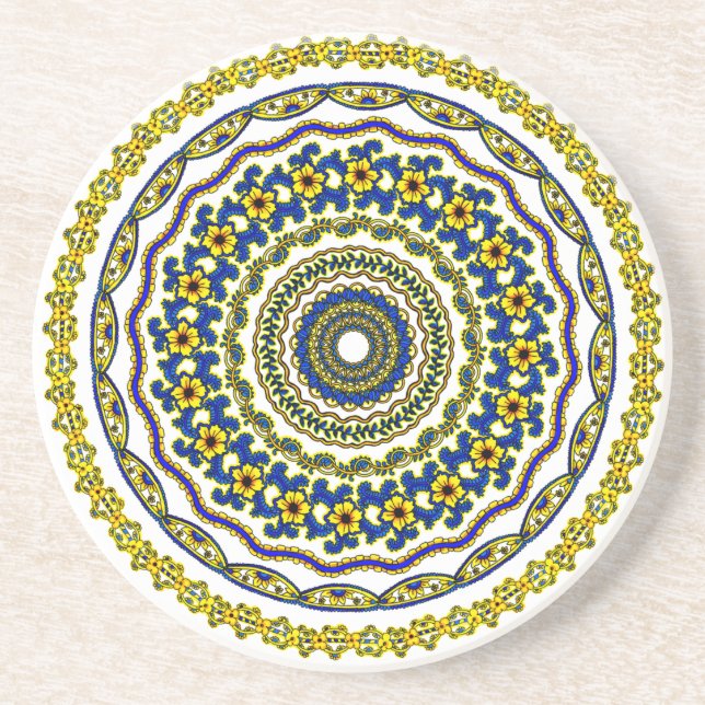 En Grès dessous de verre de mandala de méditation d'art (Devant)