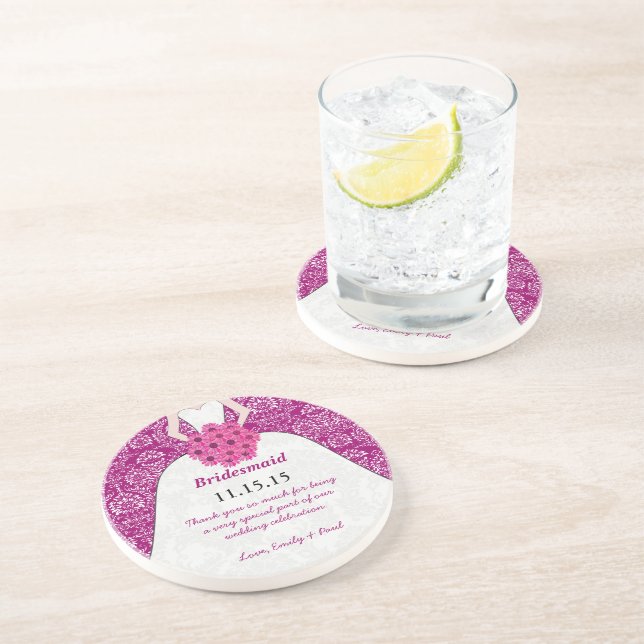 En Grès Dessous de verre de Mariage de Bridesmaid (Côté)