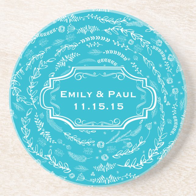 En Grès Dessous de verre de Mariage Rustique Motif Aqua Fe (Devant)