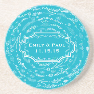 En Grès Dessous de verre de Mariage Rustique Motif Aqua Fe