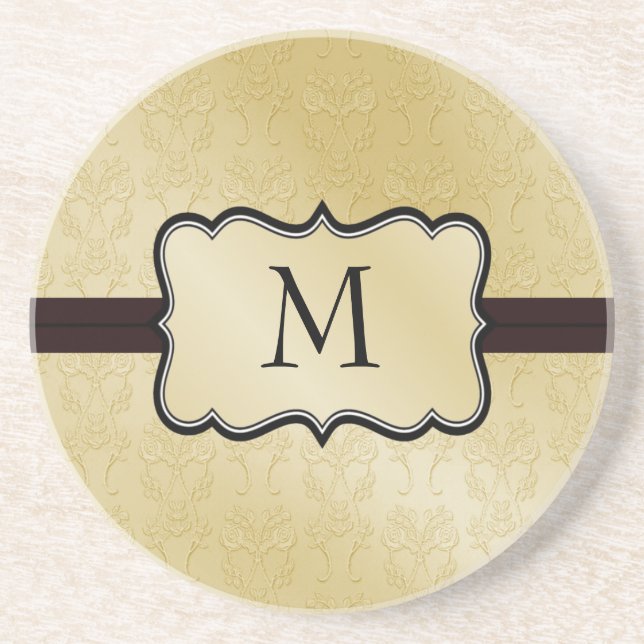 En Grès Dessous de verre de monogramme de damassé (Devant)