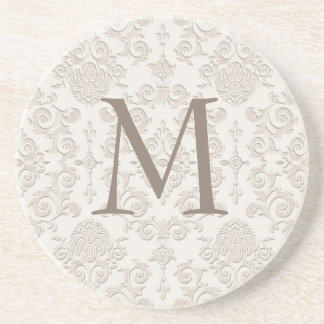 En Grès Dessous de verre de monogramme de damassé