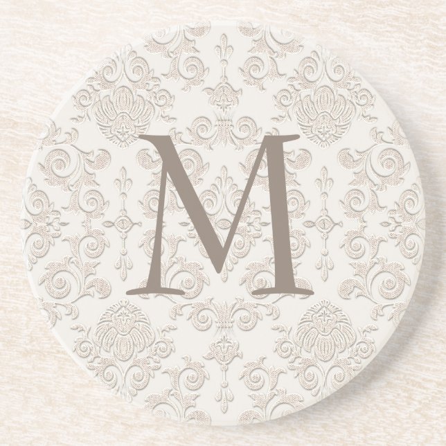 En Grès Dessous de verre de monogramme de damassé (Devant)